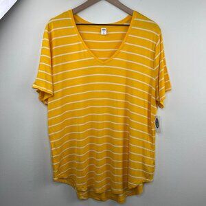 Old Navy Luxe Short Sleeve Tee Yellow With White Stripes XL Casual Tee